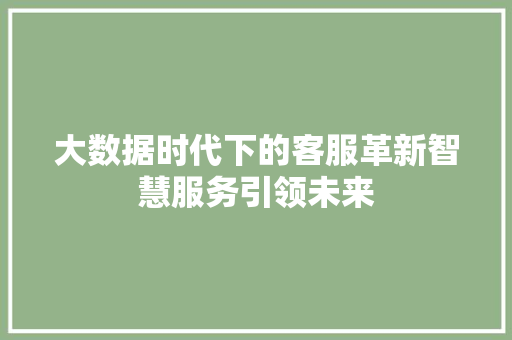 大数据时代下的客服革新智慧服务引领未来