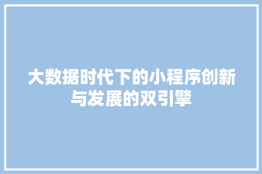 大数据时代下的小程序创新与发展的双引擎