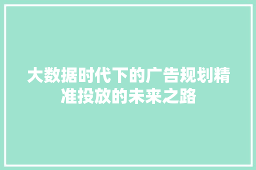 大数据时代下的广告规划精准投放的未来之路