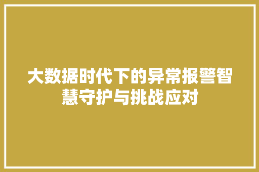 大数据时代下的异常报警智慧守护与挑战应对