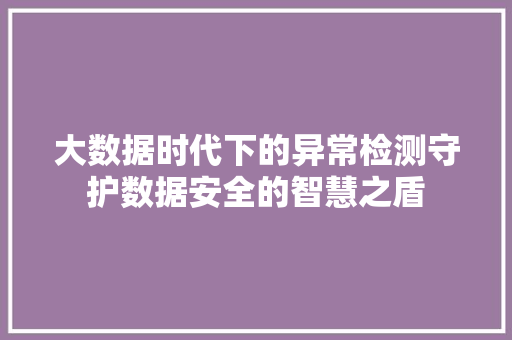 大数据时代下的异常检测守护数据安全的智慧之盾