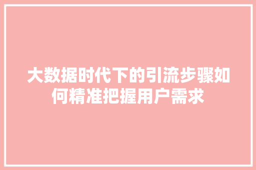 大数据时代下的引流步骤如何精准把握用户需求 Web前端