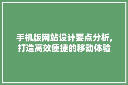 手机版网站设计要点分析,打造高效便捷的移动体验