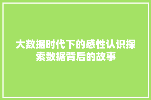 大数据时代下的感性认识探索数据背后的故事 SEO教程