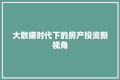 大数据时代下的房产投资新视角