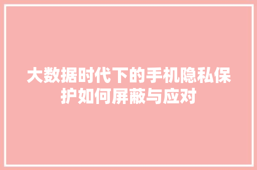 大数据时代下的手机隐私保护如何屏蔽与应对