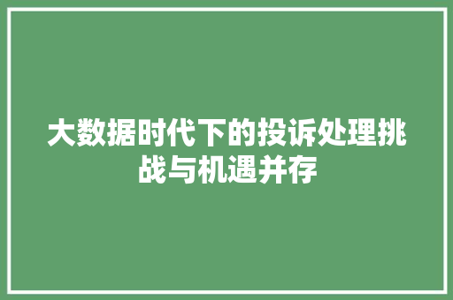 大数据时代下的投诉处理挑战与机遇并存