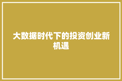 大数据时代下的投资创业新机遇