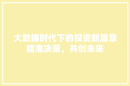 大数据时代下的投资新篇章精准决策，共创未来 SEO教程