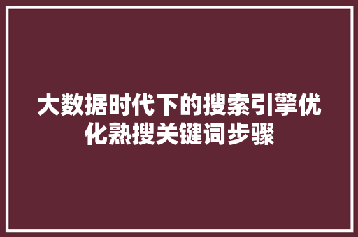 大数据时代下的搜索引擎优化熟搜关键词步骤
