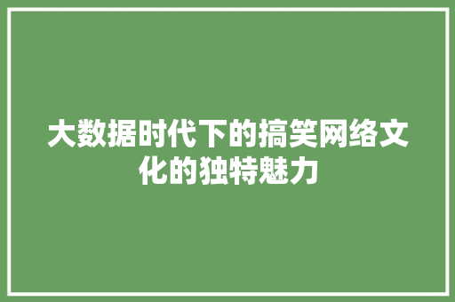大数据时代下的搞笑网络文化的独特魅力