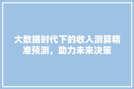大数据时代下的收入测算精准预测，助力未来决策