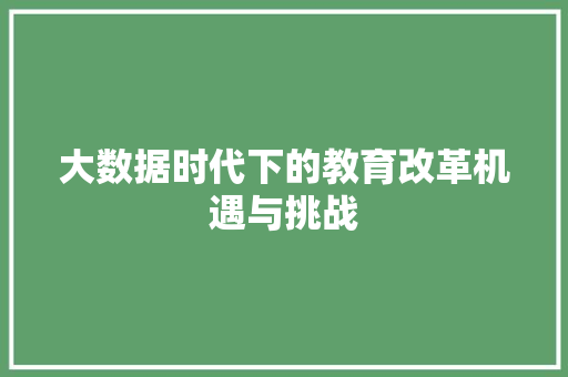 大数据时代下的教育改革机遇与挑战