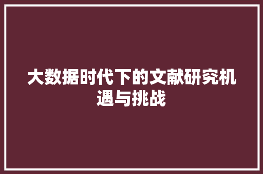 大数据时代下的文献研究机遇与挑战