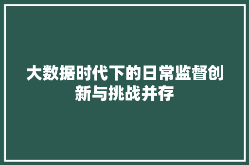 大数据时代下的日常监督创新与挑战并存