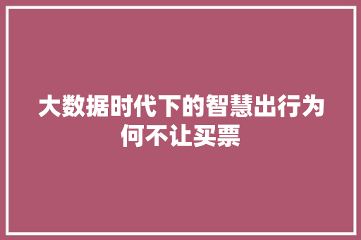 大数据时代下的智慧出行为何不让买票
