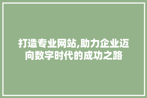 打造专业网站,助力企业迈向数字时代的成功之路