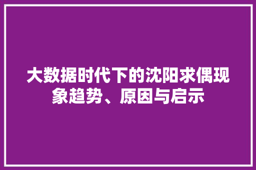大数据时代下的沈阳求偶现象趋势、原因与启示