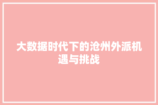 大数据时代下的沧州外派机遇与挑战