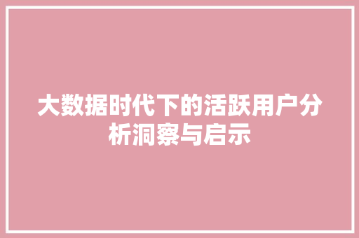 大数据时代下的活跃用户分析洞察与启示