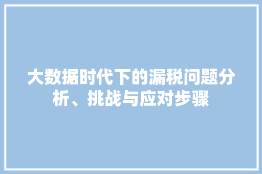 大数据时代下的漏税问题分析、挑战与应对步骤
