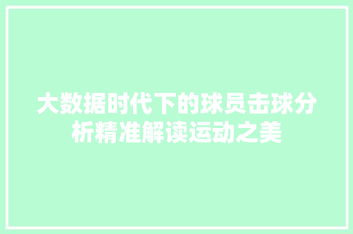 大数据时代下的球员击球分析精准解读运动之美
