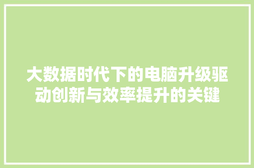 大数据时代下的电脑升级驱动创新与效率提升的关键