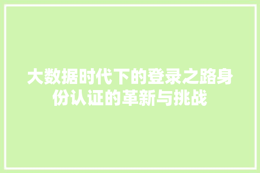 大数据时代下的登录之路身份认证的革新与挑战