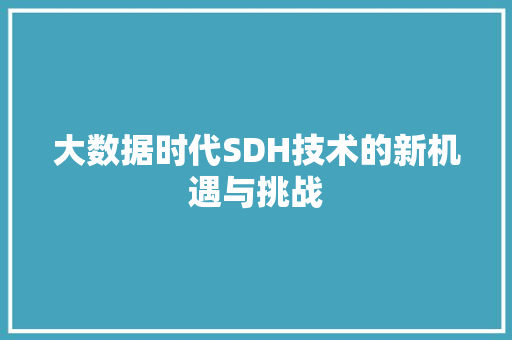大数据时代SDH技术的新机遇与挑战
