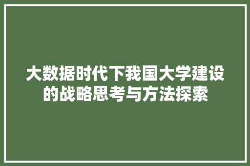 大数据时代下我国大学建设的战略思考与方法探索