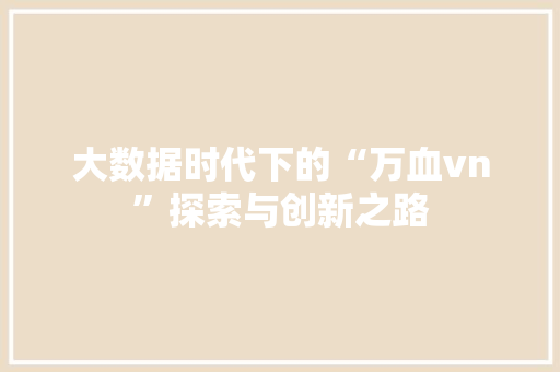 大数据时代下的“万血vn”探索与创新之路