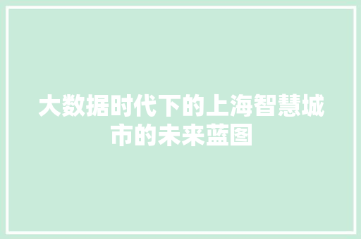 大数据时代下的上海智慧城市的未来蓝图