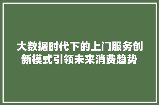 大数据时代下的上门服务创新模式引领未来消费趋势