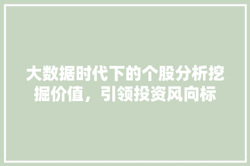 大数据时代下的个股分析挖掘价值，引领投资风向标