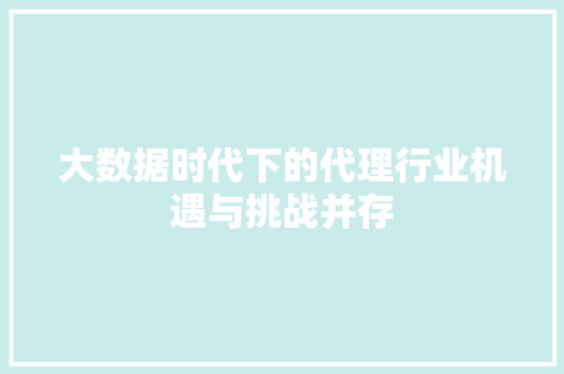 大数据时代下的代理行业机遇与挑战并存