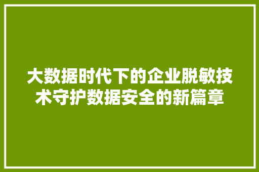 大数据时代下的企业脱敏技术守护数据安全的新篇章