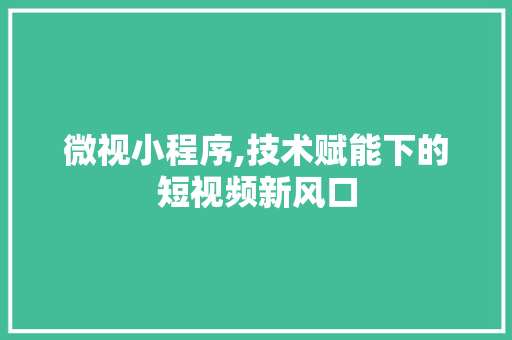 微视小程序,技术赋能下的短视频新风口