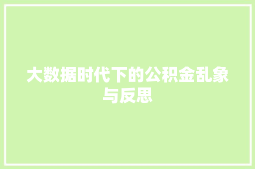大数据时代下的公积金乱象与反思