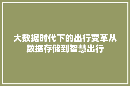 大数据时代下的出行变革从数据存储到智慧出行
