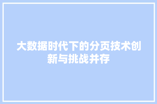 大数据时代下的分页技术创新与挑战并存