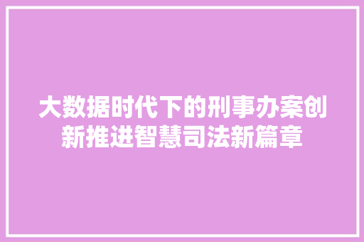 大数据时代下的刑事办案创新推进智慧司法新篇章