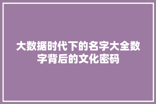 大数据时代下的名字大全数字背后的文化密码 Web前端
