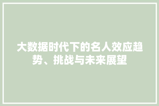 大数据时代下的名人效应趋势、挑战与未来展望