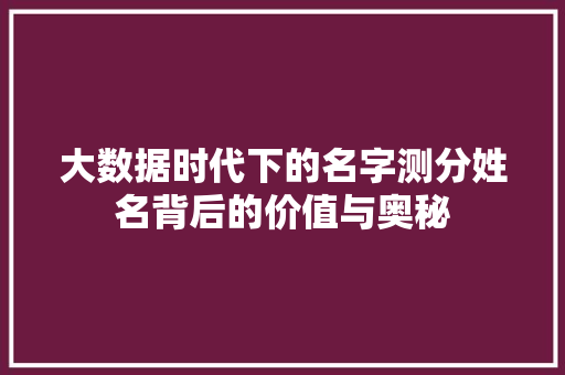 大数据时代下的名字测分姓名背后的价值与奥秘