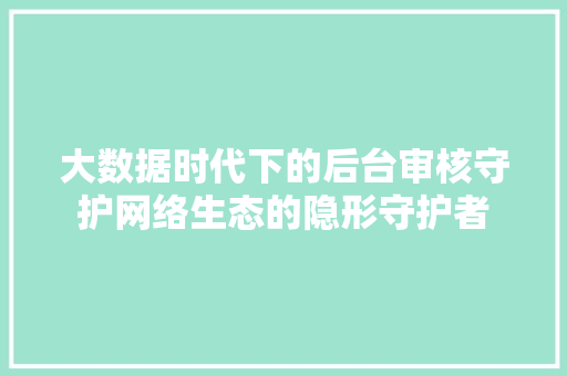 大数据时代下的后台审核守护网络生态的隐形守护者 建站教程