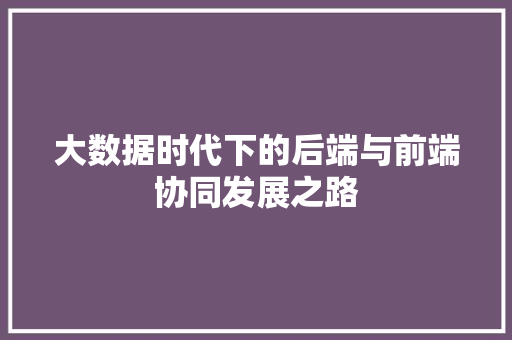大数据时代下的后端与前端协同发展之路