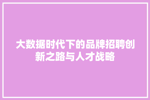 大数据时代下的品牌招聘创新之路与人才战略