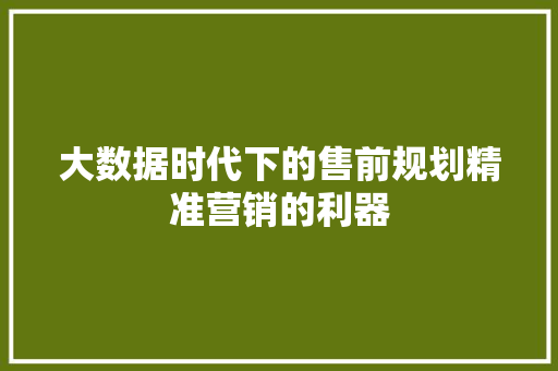 大数据时代下的售前规划精准营销的利器