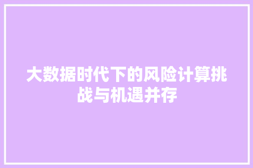 大数据时代下的风险计算挑战与机遇并存