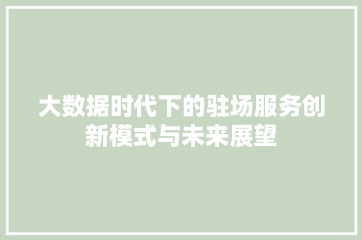 大数据时代下的驻场服务创新模式与未来展望